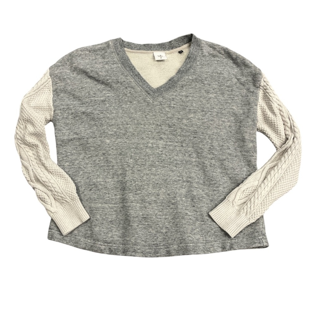 Cabi Medium Gray and Cream V Neck Sweatshirt & Cable Knit Sweater